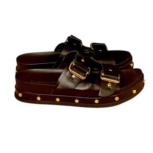 Black Studded Sandals with Gold Buckles Excellent Like New Condition GN2340001
